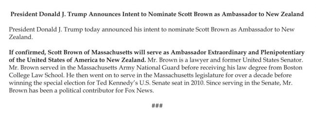white house statement Scott Brown