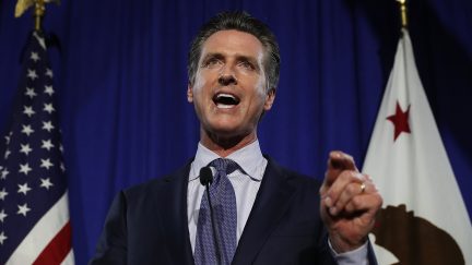Gavin Newsom giving a speech