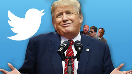 Trump shrugging and Twitter in background