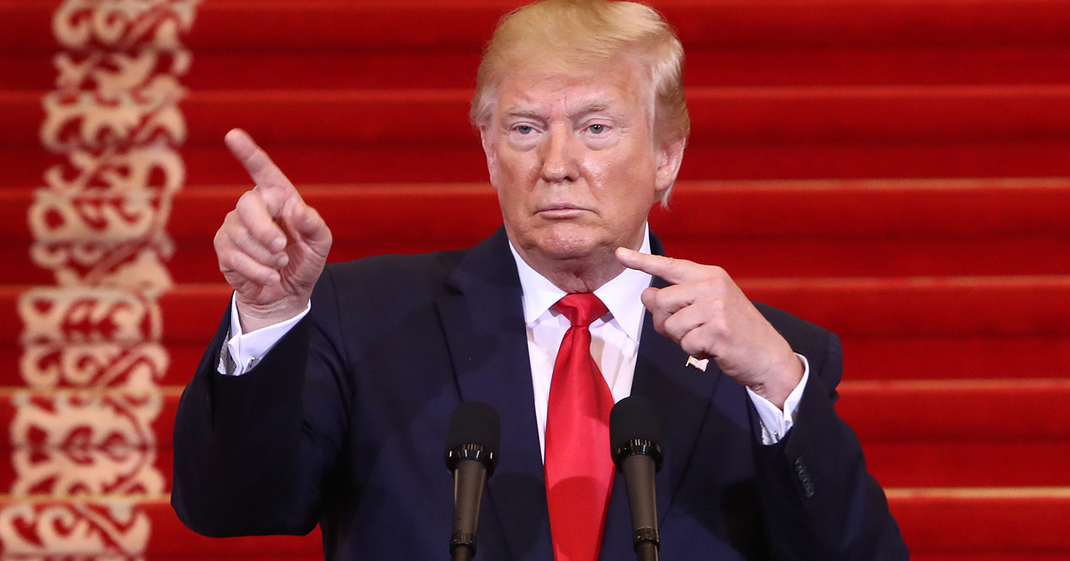 President Donald Trump attends the joint press conference with South Korean President Moon Jae-in