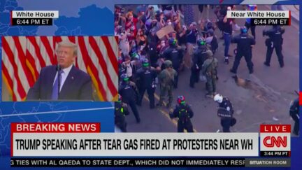 Trump vs. Protestors Split Screen, CNN