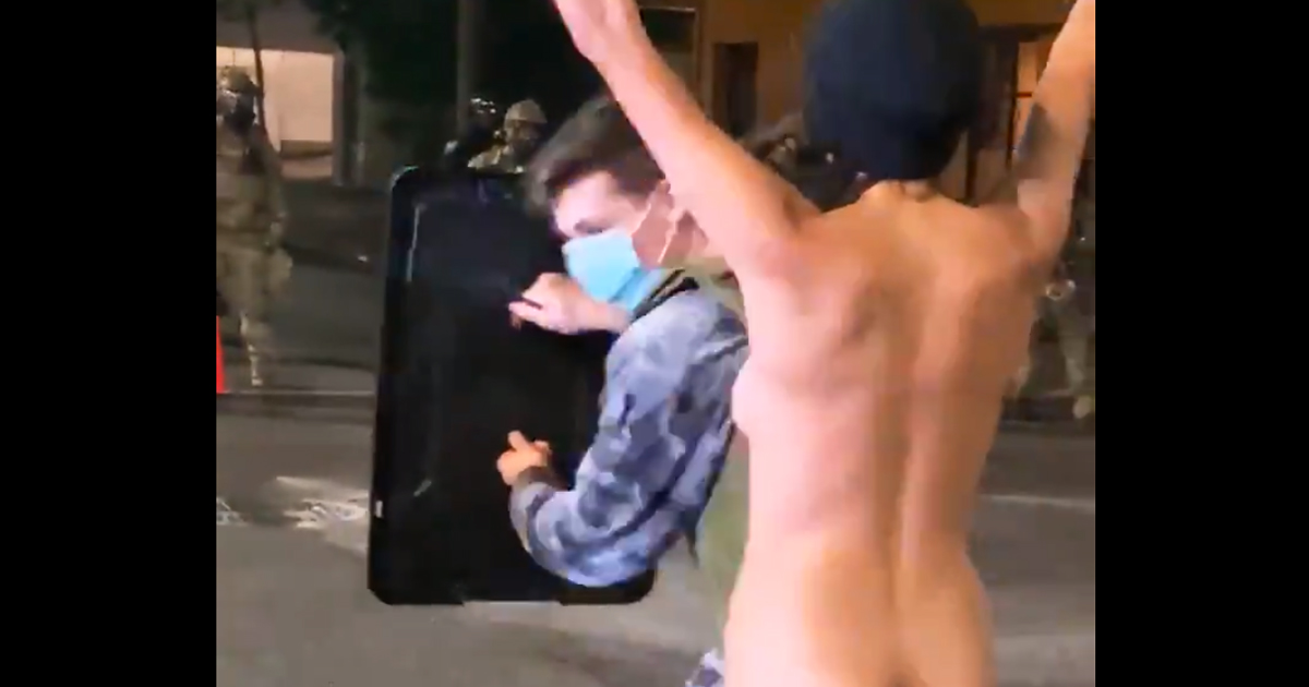 VIDEO Naked Athena Protester Faces Down Cops In Portland