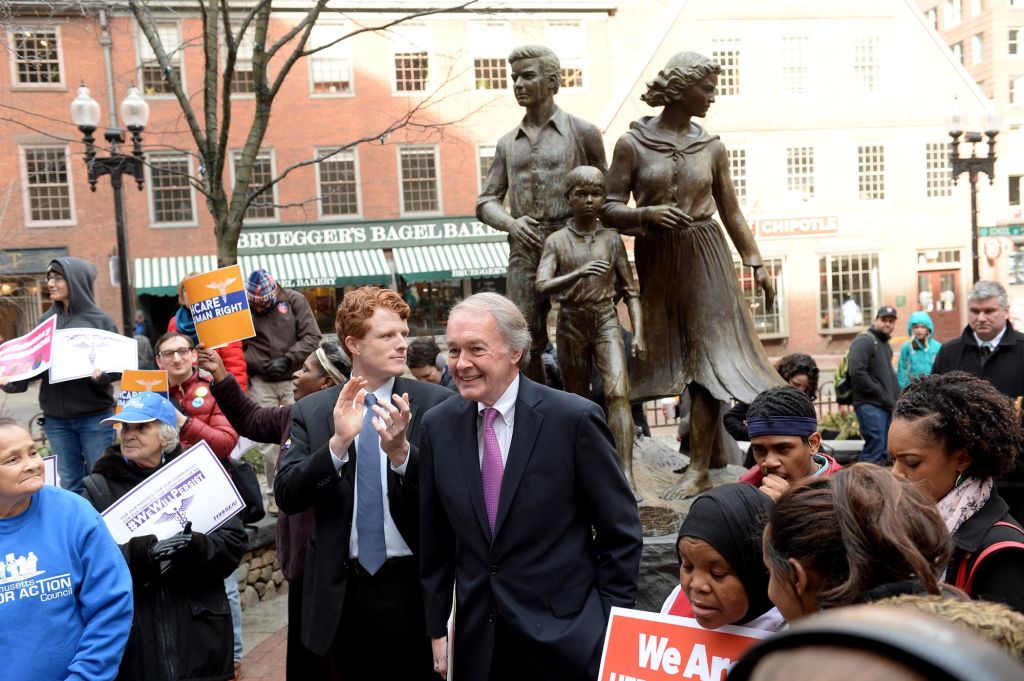 Incumbent Sen. Ed Markey (right) defeats his 2020 Democratic Senate primary challenger, Rep. Joe Kennedy III (left).