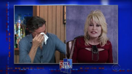 dolly parton makes colbert cry
