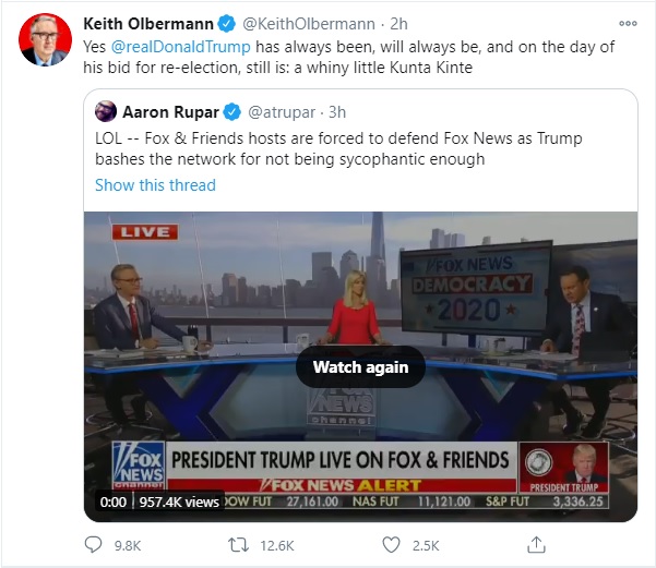 Twitter Rises as One to Smite Keith Olbermann for Calling Trump a ‘Whiny Little Kunta Kinte’ in Now-Deleted Tweet