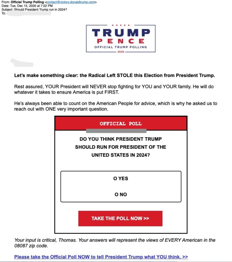 Trump Campaign Email Asks if He Should Run in 2024