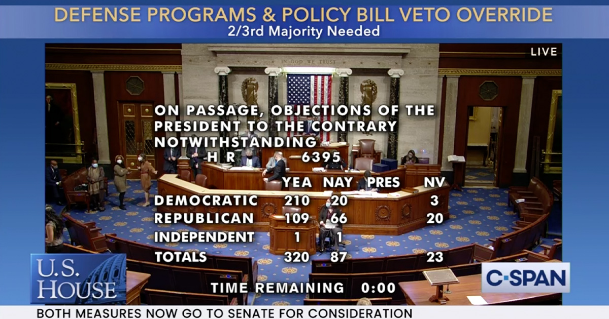 Breaking House Votes To Override Trump Ndaa Veto 