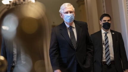 Senate Majority Leader Mitch McConnell arrives at the U.S. Capitol