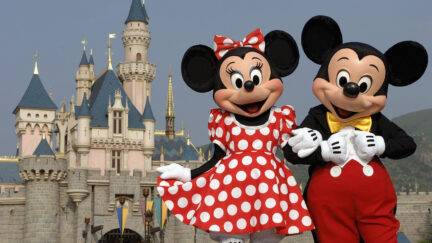 Minnie and Mickey Mouse in front of Disney castle