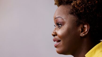 WASHINGTON, DC - MAY 26: White House Deputy Press Secretary Karine Jean-Pierre answers questions during her first daily White House press briefing May 26, 2021 in Washington, DC. Jean-Pierre answered a range of questions during the briefing including the status of infrastructure negotiations and a recent announced 90-day investigation by the U.S. intelligence communities into the origins of the coronavirus. Jean-Pierre is the first openly gay spokeswoman and second Black woman to give the briefing. (Photo by Win McNamee/Getty Images)