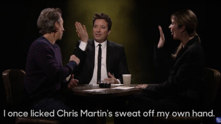 annie murphy discusses licking chris martin's sweat with jimmy fallon and seth meyers
