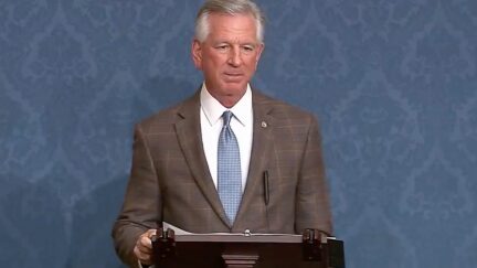 Tommy Tuberville speaks on the Senate floor