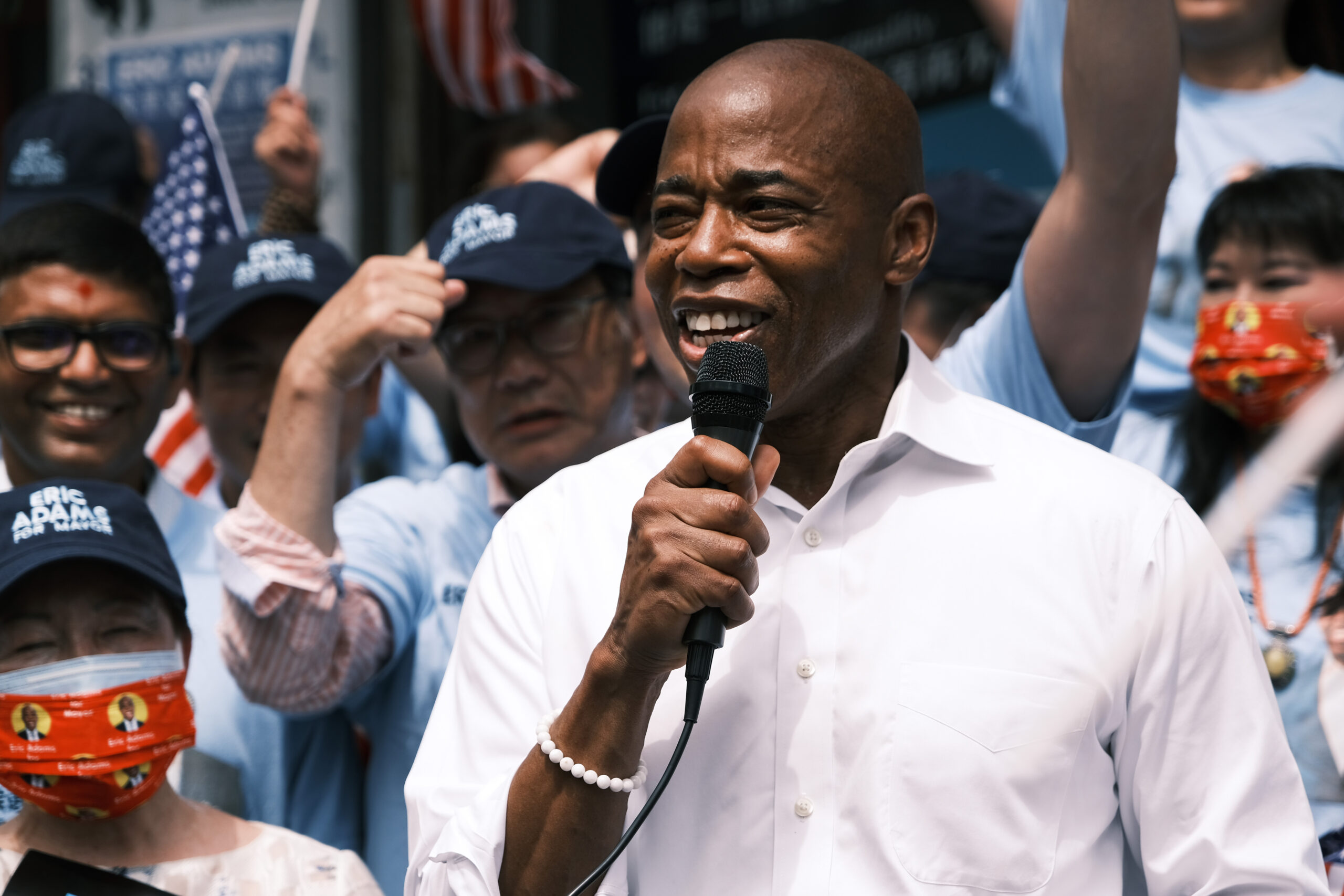 Eric Adams addressing a crowd