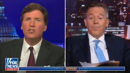 Tucker Carlson and Greg Gutfeld debating about the dumbest CNN anchor