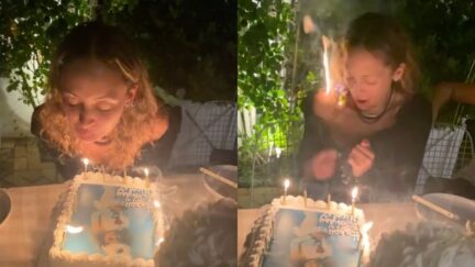 Nicole Richie accidentally sets her hair on fire while blowing out her 40th birthday candles