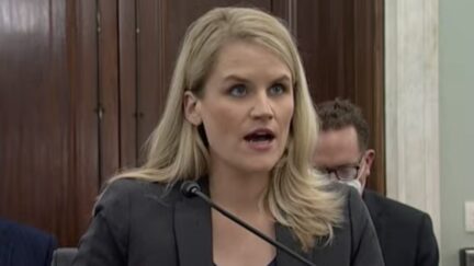 Facebook whistleblower Frances Haugen testifying in front of Senate committee