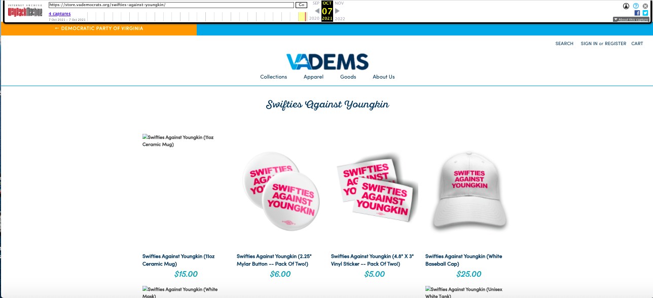 Swifties Against Youngkin page screenshot