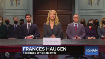 SNL parodied the Facebook whistleblower testimony, pictured is Frances Haugen