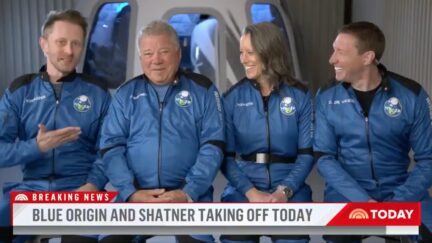 William Shatner and the crew of Blue Origin: Chris Boshuizen, Audrey Powers, Glen de Vries