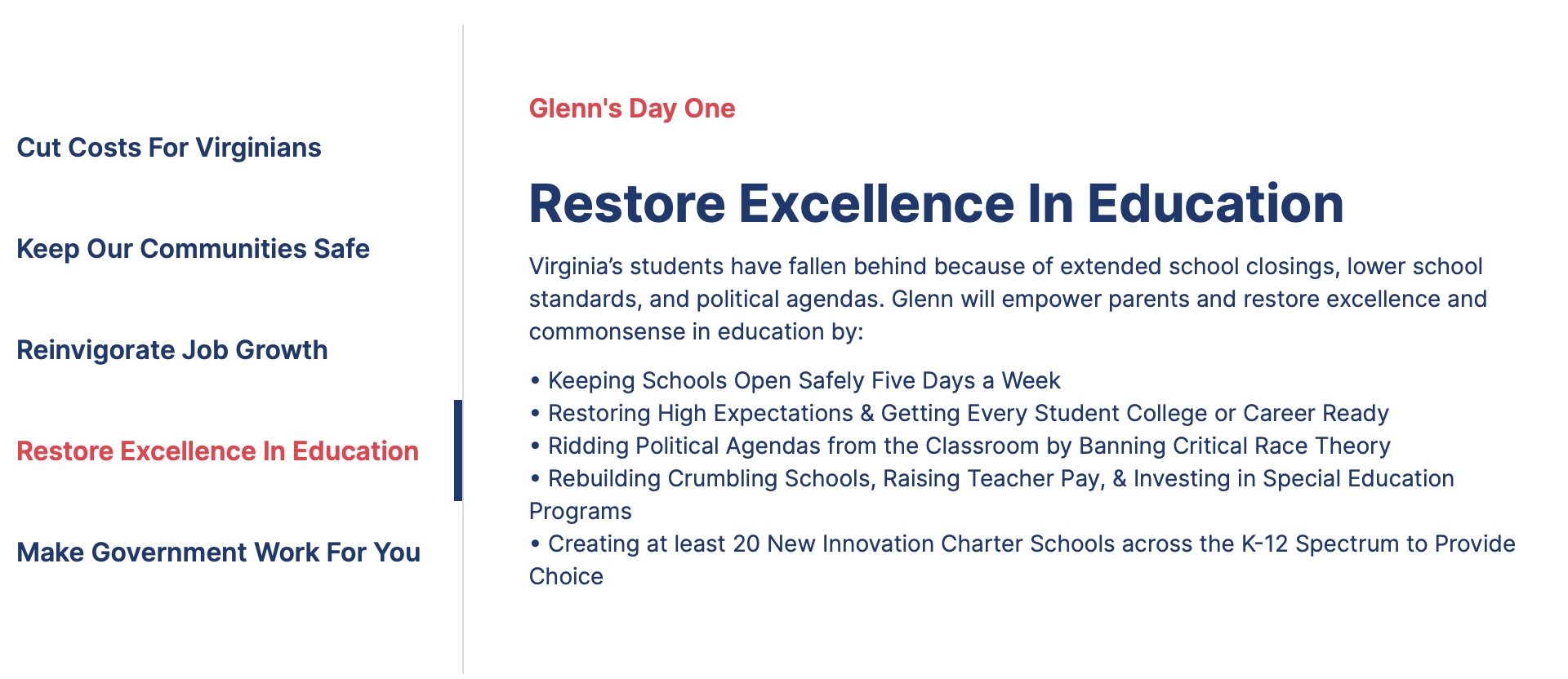 Glenn Youngkin's campaign website