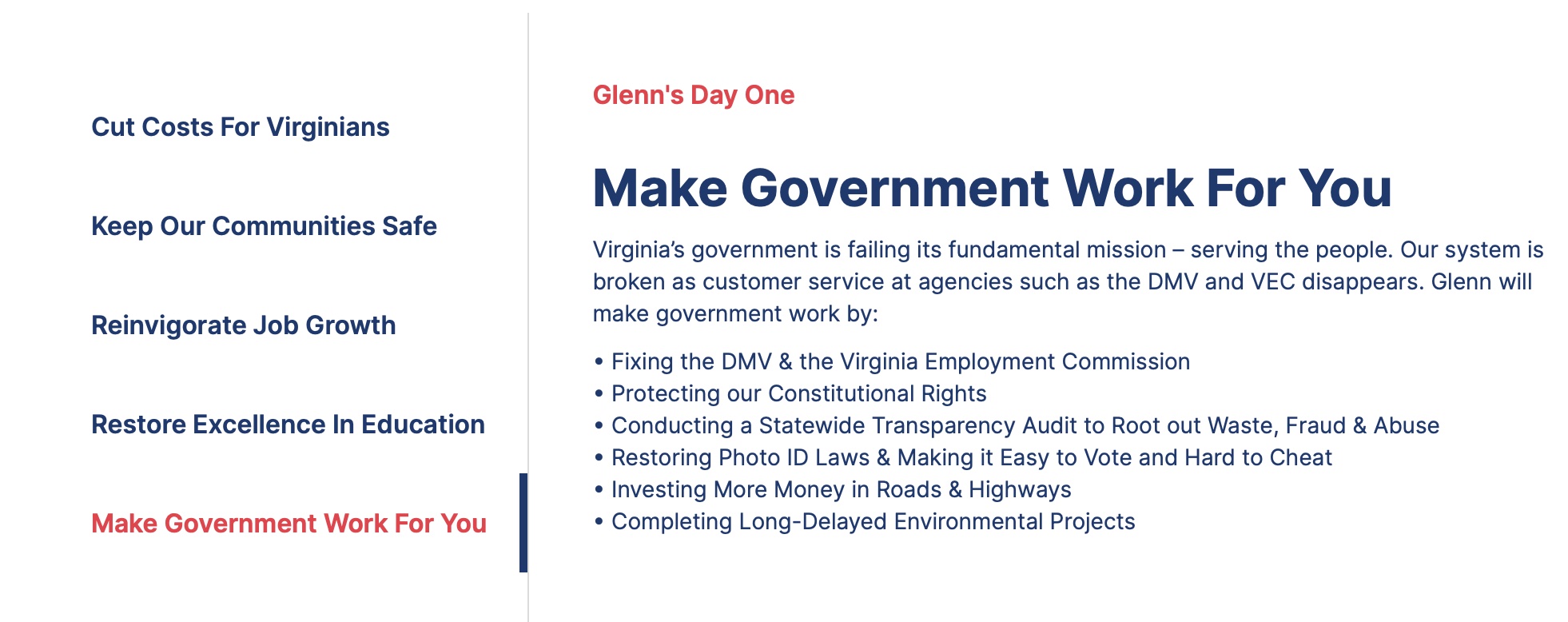 Glenn Youngkin's campaign website