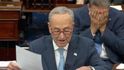 Manchin Buries Head in Hands Behind Chuck Schumer