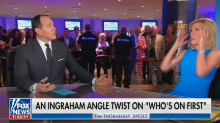 Laura Ingraham and Raymond Arroyo doing a routine