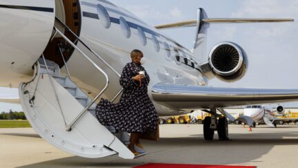 FLINT, MI - SEPTEMBER 22: Senior advisor to Democratic presidential nominee Joe Biden, Symone Sanders arrives at Bishop International Airport on September 22, 2020 in Flint, Michigan. Sanders was accompanying Sen. Kamala Harris, who was making her first visit to Michigan since being tapped by Biden as his running mate. (Photo by Elaine Cromie/Getty Images)