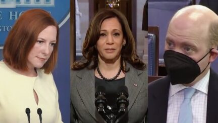 Jen Psaki Kamala Harris Jeff Mason split image