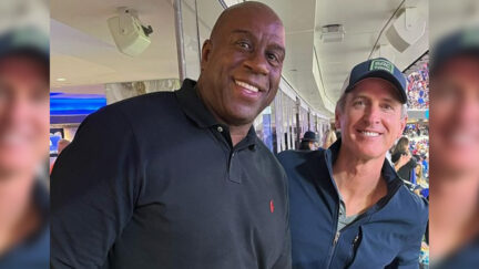 Maskless Gavin Newsom with Immunocompromised Magic Johnson
