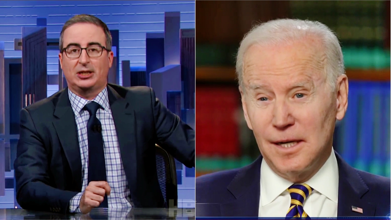 John Oliver Joe Biden split image