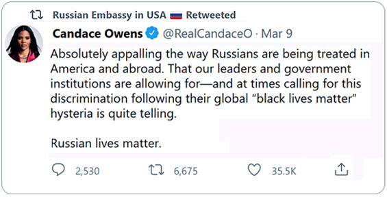 Candace Owens Retweeted by Russian Embassy