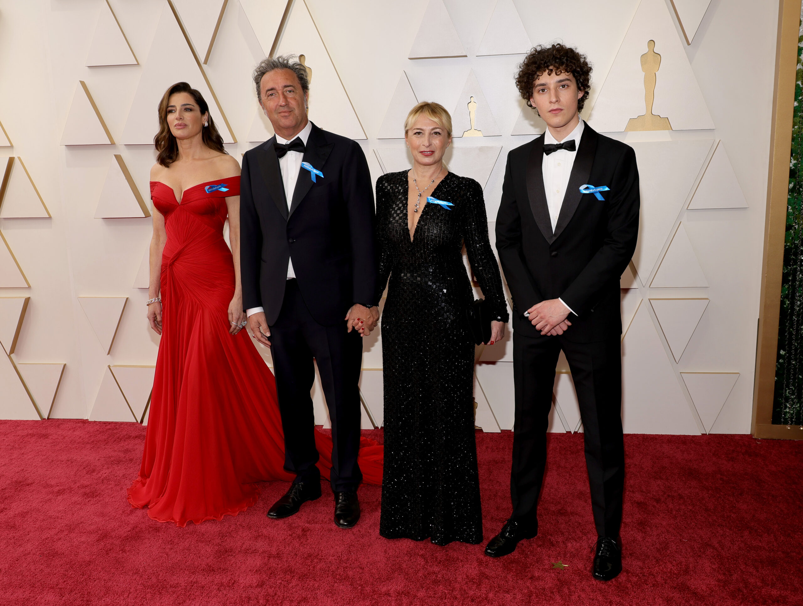 (L-R) Luisa Ranieri, Paolo Sorrentino, Daniela D'Antonio and Filippo Scotti attend the 94th Annual Academy Awards at Hollywood and Highland on March 27, 2022 in Hollywood, California.