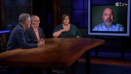 Jon Stewart, Lisa Bond, and Andrew Sullivan