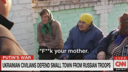Elderly Ukrainian Tells Russian Soldier 'F**k Your Mother'