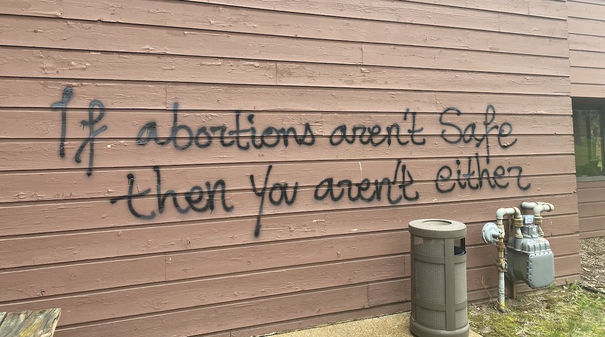 graffiti spray painted on the Wisconsin Family Action building