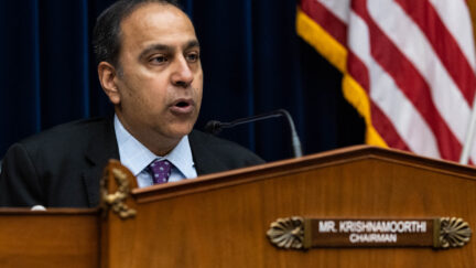 House Oversight and Reform Committee Chairman Raja Krishnamoorthi speaks during a House Oversight and Reform Committee hearing on sexual harassment in the workplace at the Washington Football Team, on Capitol Hill, in Washington, DC, on February 3, 2022.