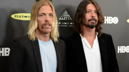 Taylor Hawkins and Dave Grohl of Foo Fighters at 28th Annual Rock And Roll Hall Of Fame Induction Ceremony - Arrivals