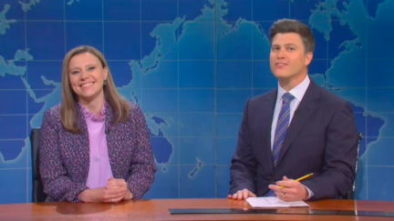 Kate McKinnon as Coney Barrett with Colin Jost