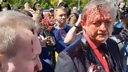 Russian Ambassador Doused with Red Paint By Polish Anti-War Protestors