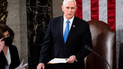 Mike Pence presides over a joint session of Congress to certify the 2020 Electoral College results on January 6, 2021 in Washington, DC.