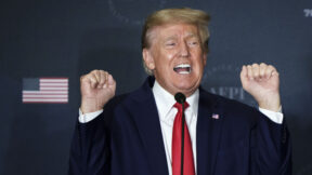 donald trump with fists raised