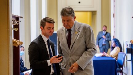 WASHINGTON, DC - JUNE 22: Sen. Joe Manchin (D-WV) ahead of the Senate luncheons in the U.S. Capitol on June 22, 2022 in Washington, DC. (Photo by Brandon Bell/Getty Images)