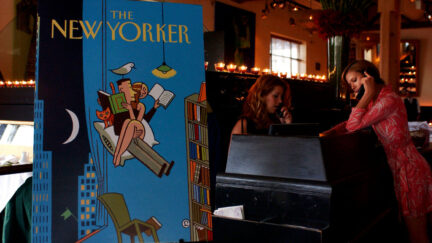 The New Yorker logo displayed at party