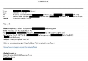 Clark Humphrey email to Instagram re fake Fauci account