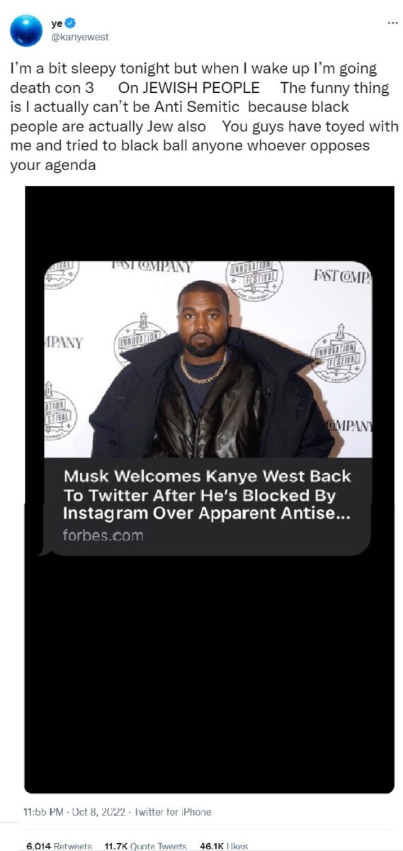 Kanye anti-semitic tweet