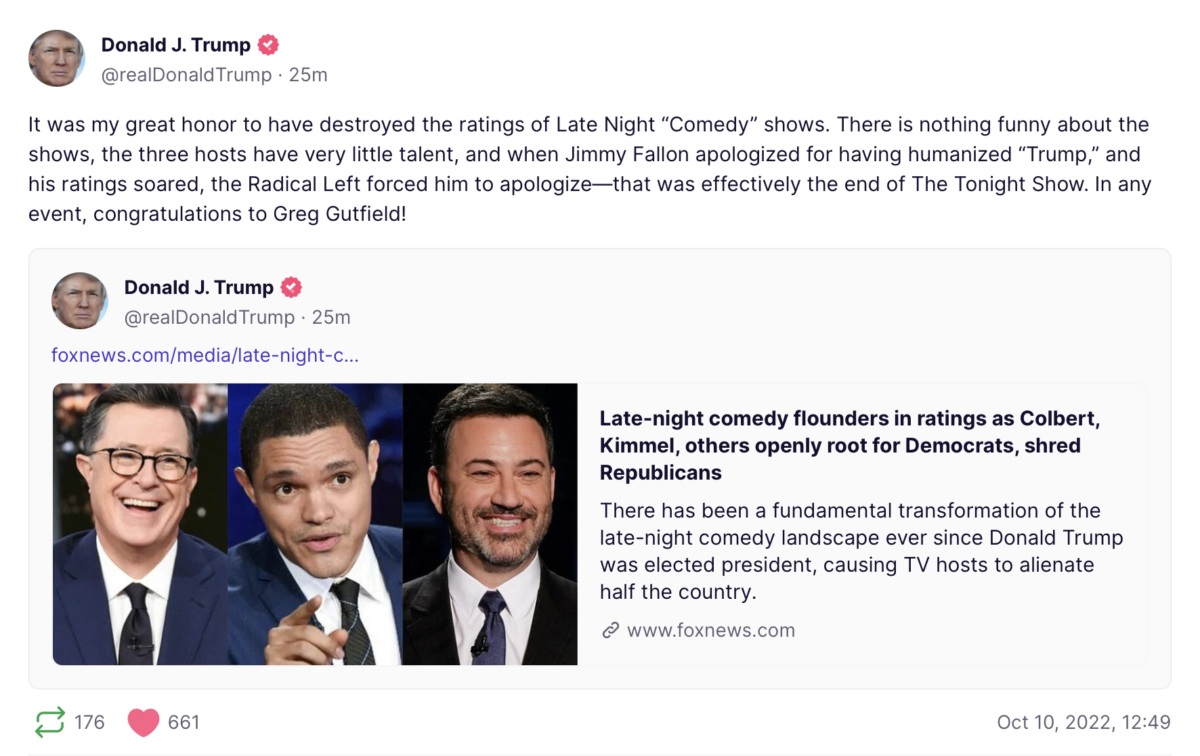 Trump Takes Credit for Destroying Late Night Comedy Shows