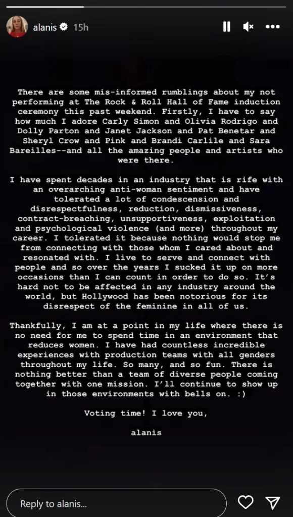 Alanis Morrissette Cites 'Anti-Woman' Sentiment as Reason for Protesting Rock and Roll Hall of Fame