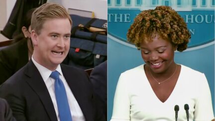 Karine Jean-Pierre Busts Out Laughing After Fox Correspondent Peter Doocy's Question About Biden Visiting Border