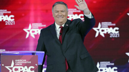 FILE - In this Feb. 27, 2021 file photo, former Secretary of State Mike Pompeo waves as he is introduced at the Conservative Political Action Conference in Orlando, Fla. Pompeo has become the latest former Trump administration official to launch a political action committee. (AP Photo/John Raoux, File)